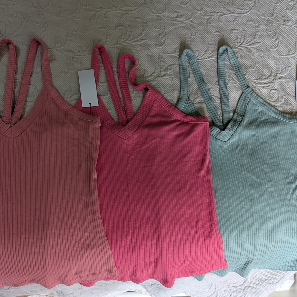 Zenana Outfitters Ribbed Tank Tops in Pink and Green